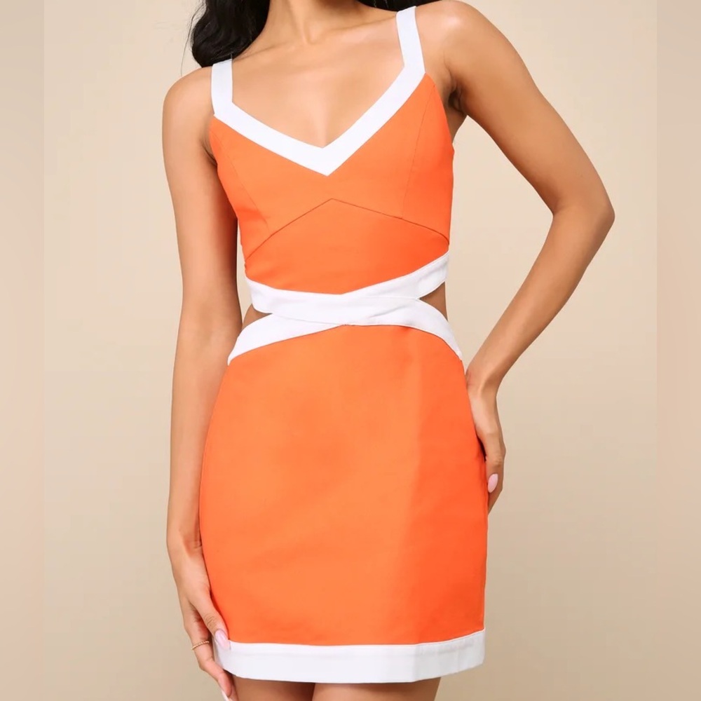 Coral color block coral mini dress